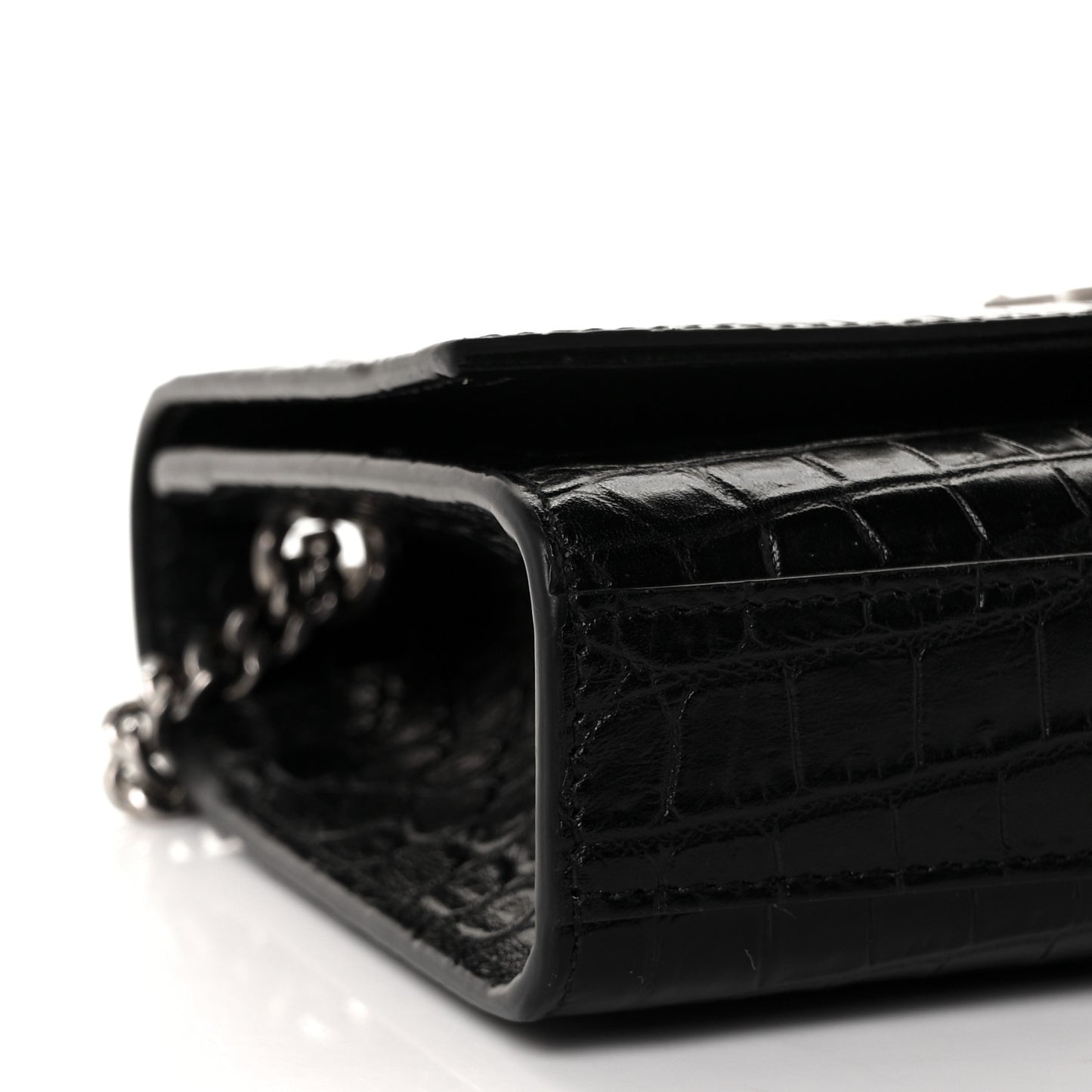 Calfskin Crocodile Embossed Small Classic Monogram Kate Tassel Satchel Black