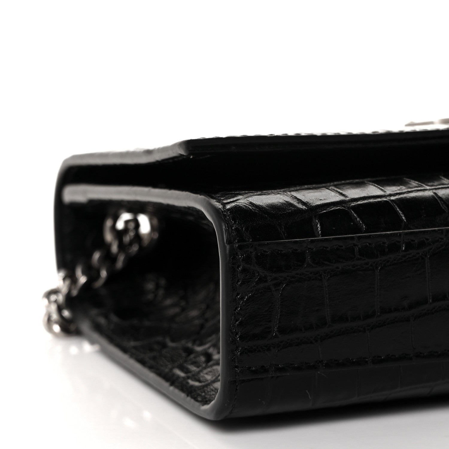 Saint Laurent Calfskin Crocodile Embossed Small Classic Monogram Kate Tassel Satchel Black 5 of 8