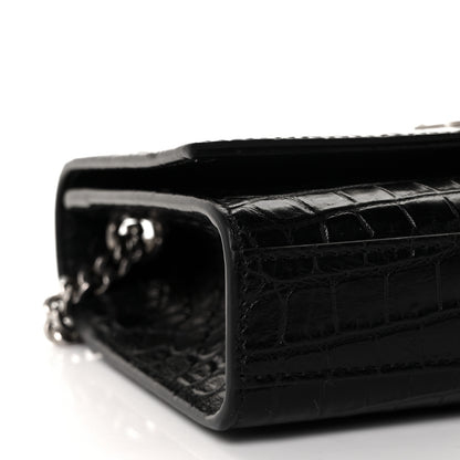 Saint Laurent Calfskin Crocodile Embossed Small Classic Monogram Kate Tassel Satchel Black 5 of 8