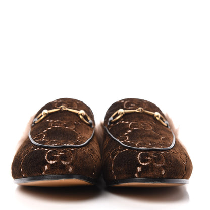 Gucci Velvet GG Monogram Fur Womens Princetown Slippers 39 Brown Black Natural 2 of 10