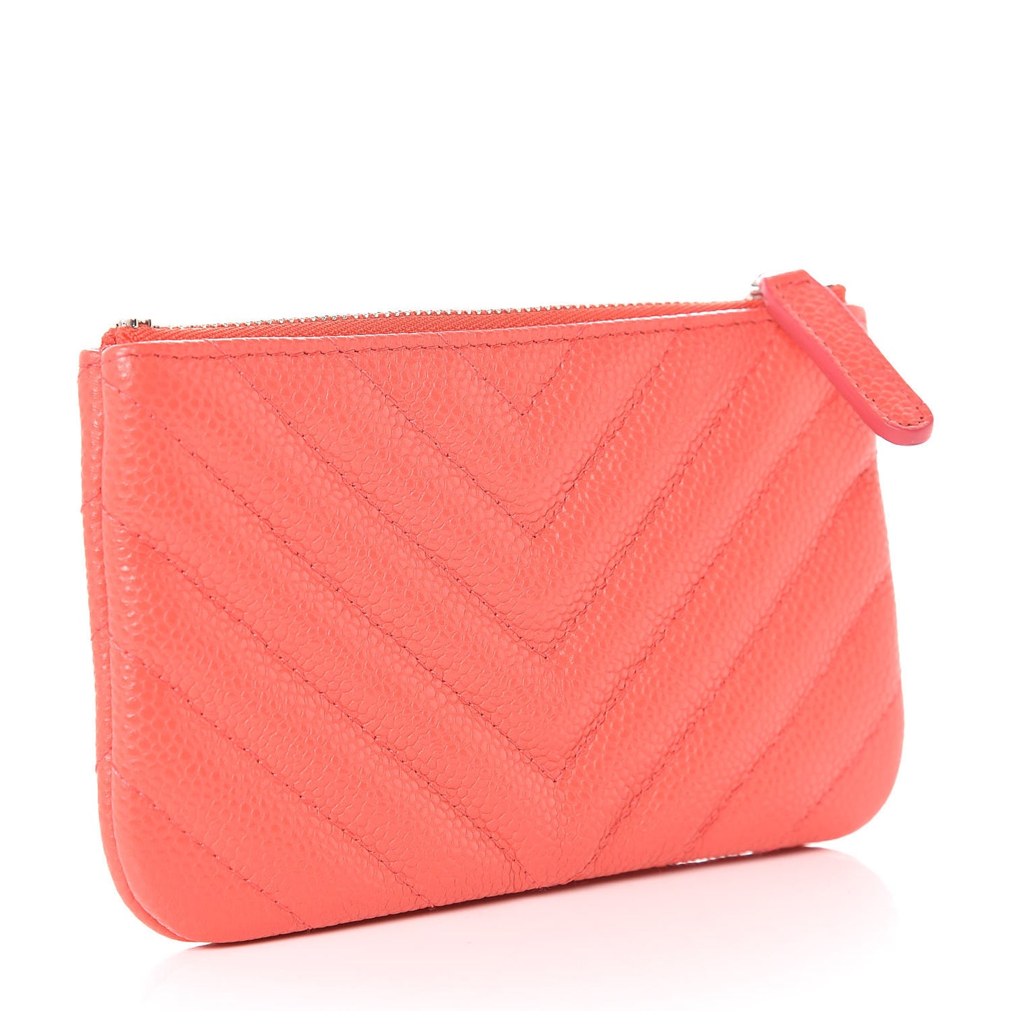 Caviar Chevron Quilted Small Cosmetic Case Coral