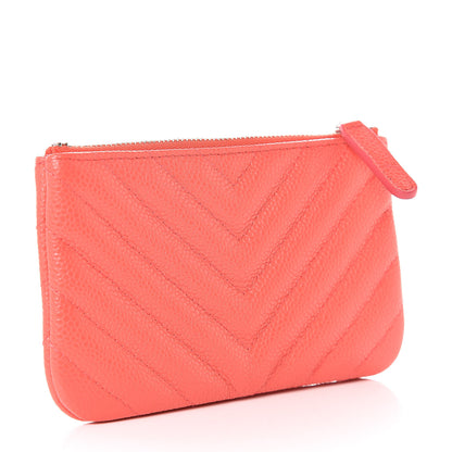 Chanel Caviar Chevron Quilted Small Cosmetic Case Coral 3 of 9