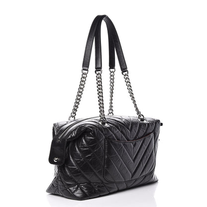 Chanel Aged Calfskin Chevron Quilted Bowling Bag Black 3 of 11