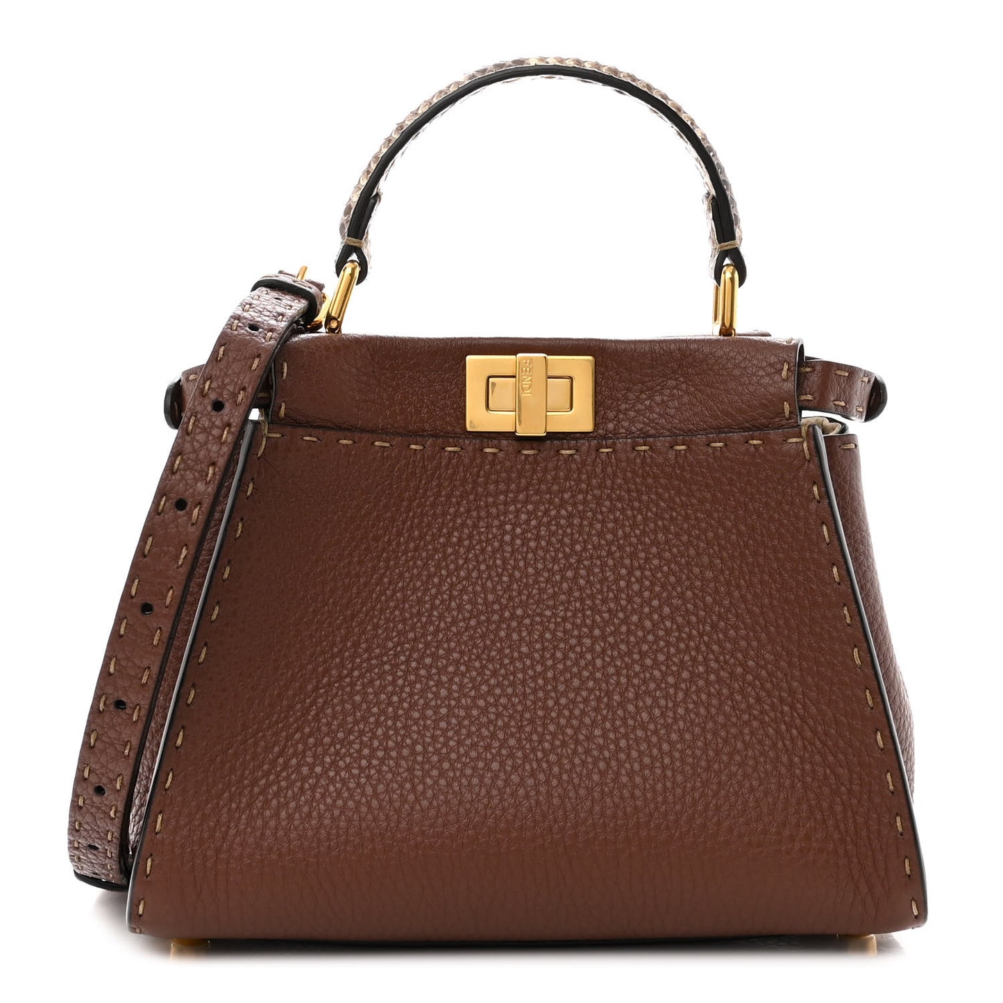 Cuoio Romano Snakeskin Selleria Bi-Color Mini Peekaboo Iconic Satchel Ghianda Camelia White