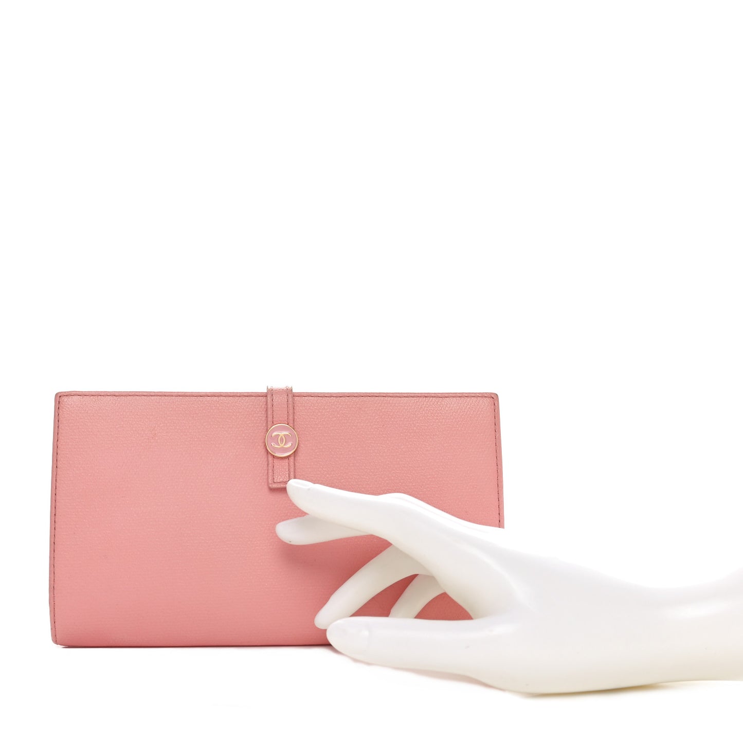 Grained Calfskin CC Button Long Wallet Pink