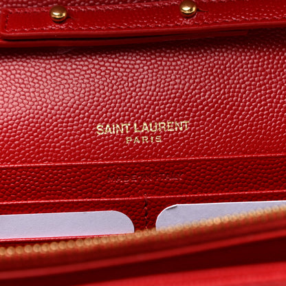 Saint Laurent Grain De Poudre Matelasse Chevron Monogram Chain Wallet Bandana Red 6 of 9
