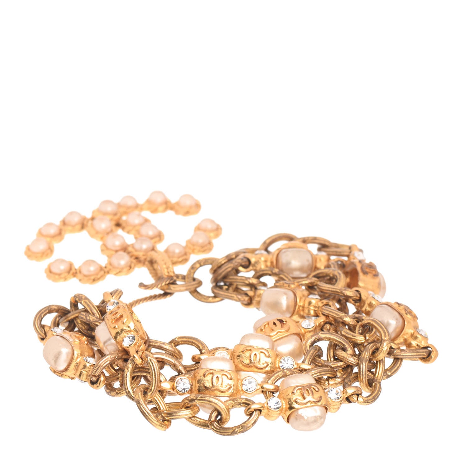 Chanel Pearl Crystal CC Bracelet Gold 3 of 4