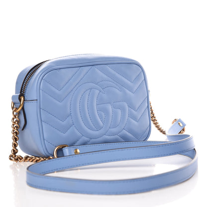 Gucci Calfskin Matelasse Mini GG Marmont Chain Shoulder Bag Clear Sky Blue 3 of 8