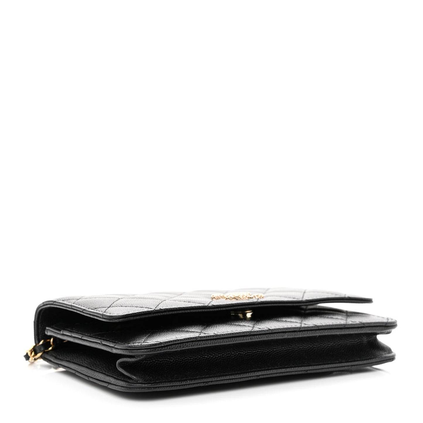 Caviar Quilted Perforated Metal CC Wallet On Chain WOC Black