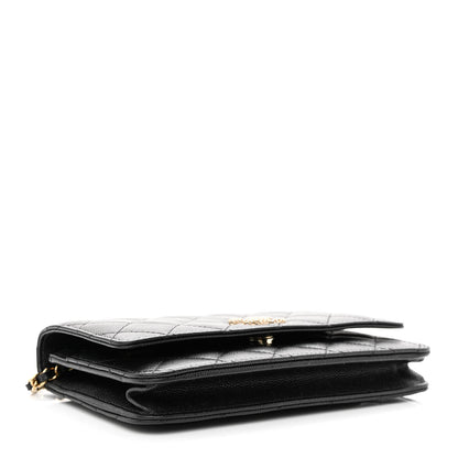 Chanel Caviar Quilted Perforated Metal CC Wallet On Chain WOC Black 4 of 13