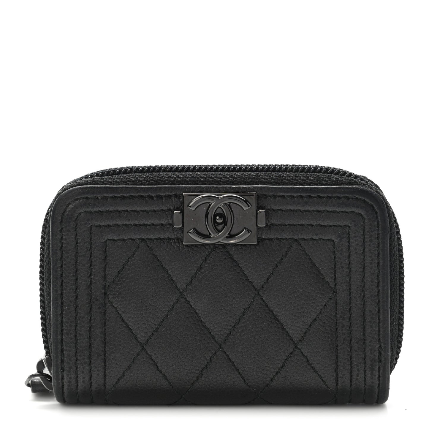 Caviar Quilted Boy Zip Around Coin Purse Wallet So Black