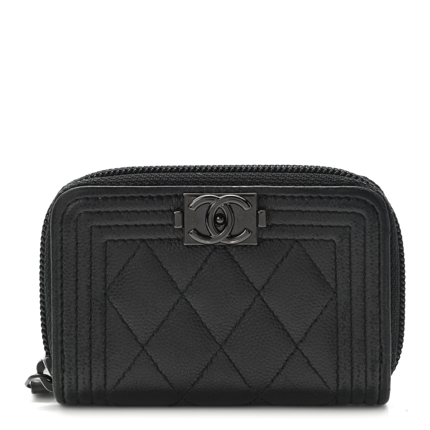 Chanel Caviar Quilted Boy Zip Around Coin Purse Wallet So Black 1 of 9