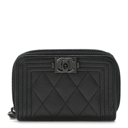 Chanel Caviar Quilted Boy Zip Around Coin Purse Wallet So Black 1 of 9