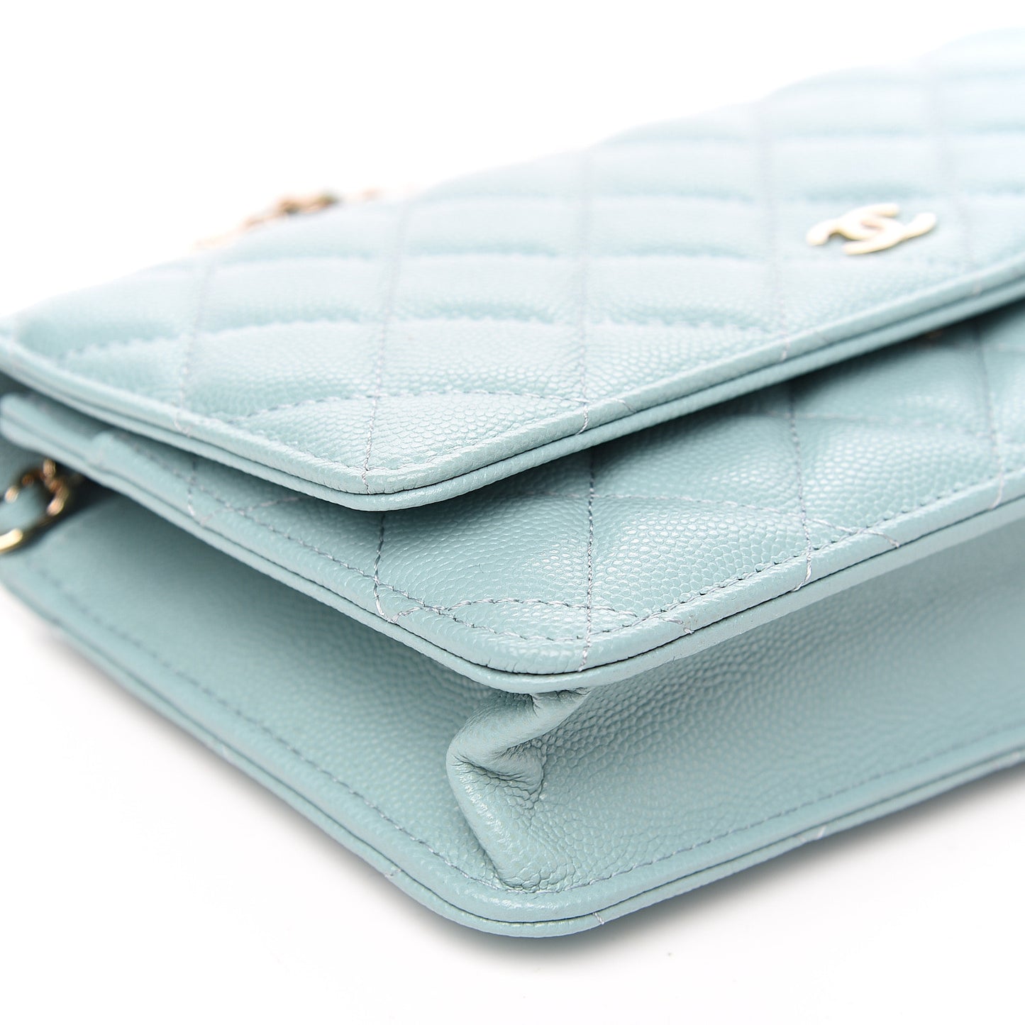 Caviar Quilted Wallet On Chain WOC Light Blue