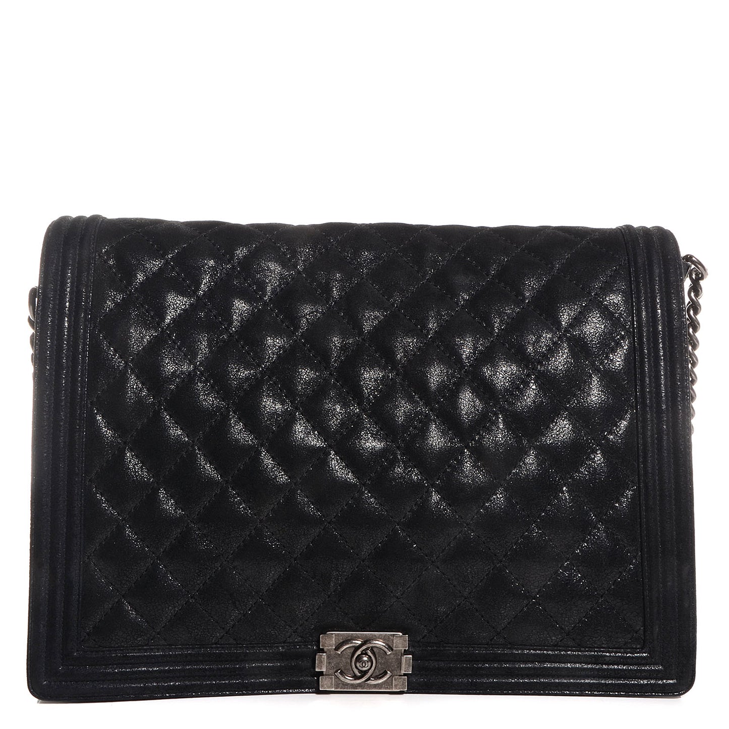 Goatskin Quilted Large Gentle Boy Flap Black