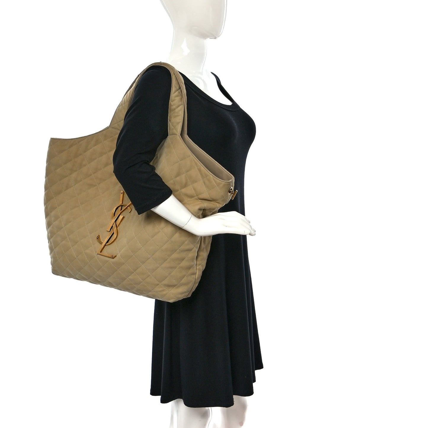 Nubuck Suede Quilted Maxi Icare Shopping Tote Beige