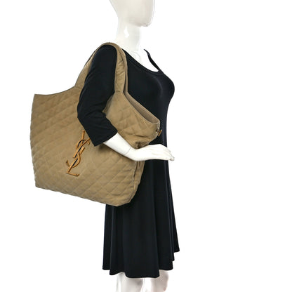Saint Laurent Nubuck Suede Quilted Maxi Icare Shopping Tote Beige 2 of 14