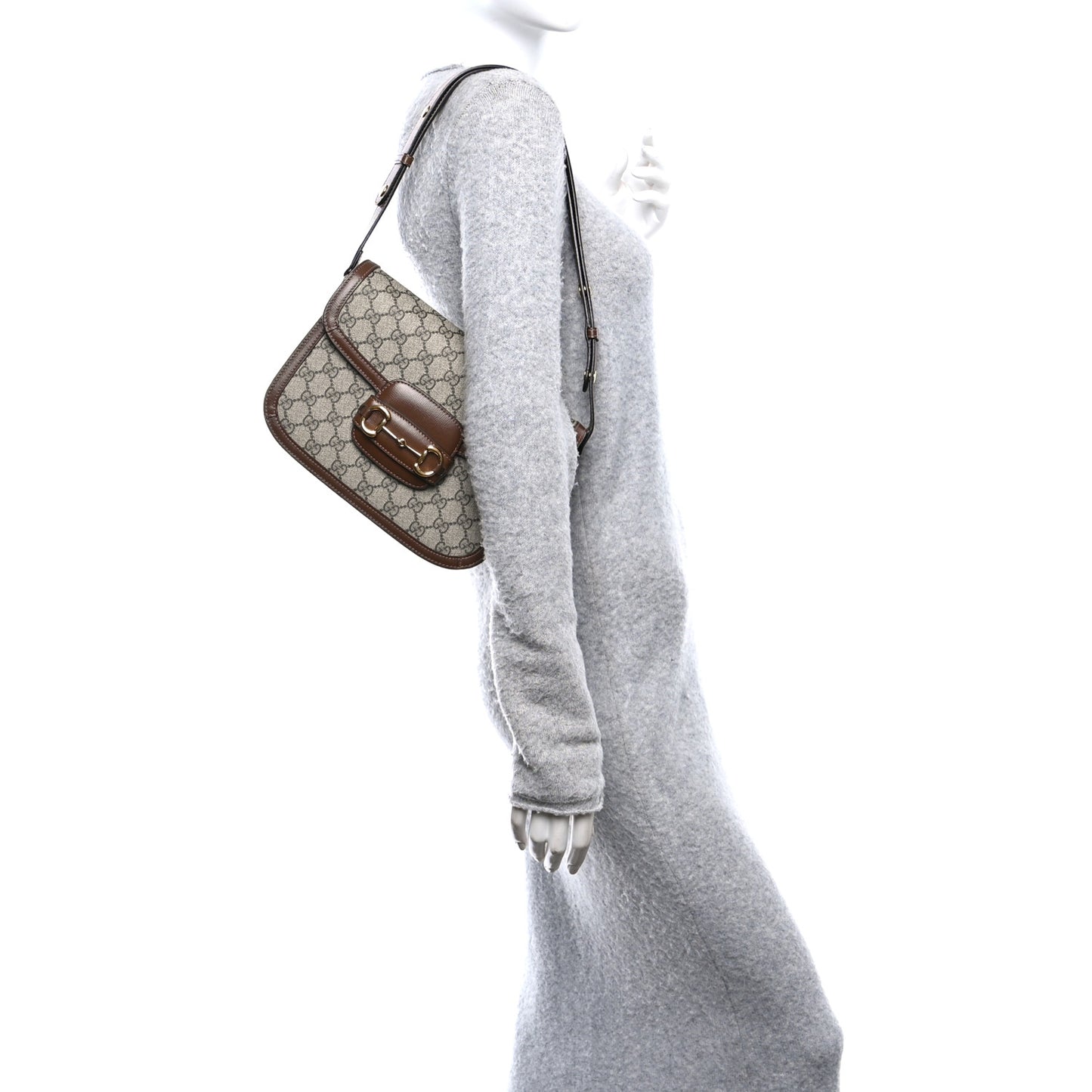 GG Supreme Monogram Azalea Calfskin Horsebit 1955 Shoulder Bag Beige Brown Sugar