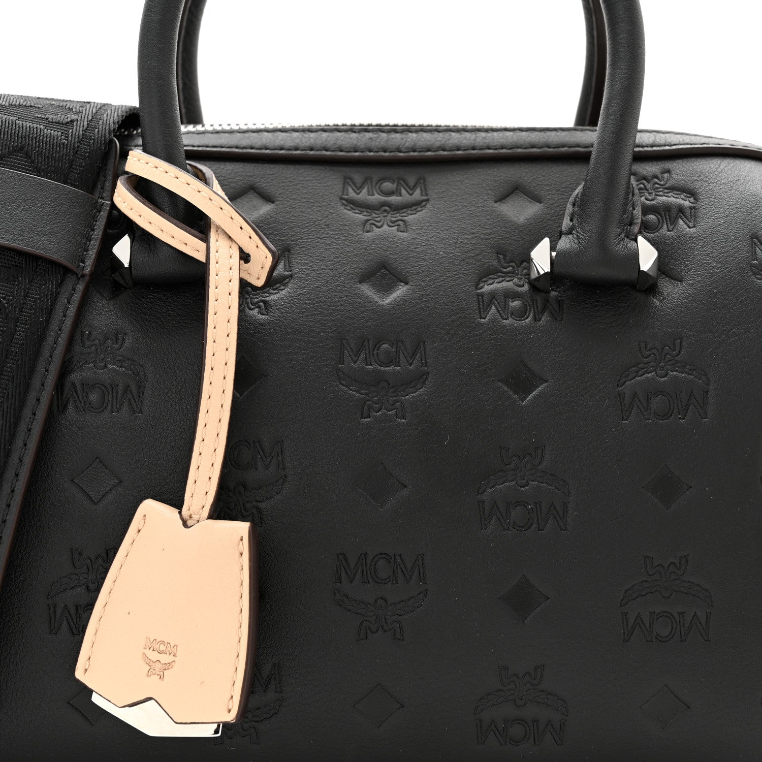 MCM Calfskin Ottomar Monogram Essential Boston Bag Black 8 of 10