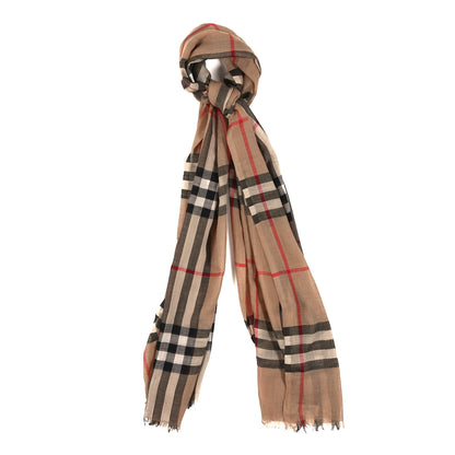 Burberry Wool Silk Gauze Giant Check Lightweight Scarf Camel 1 of 3