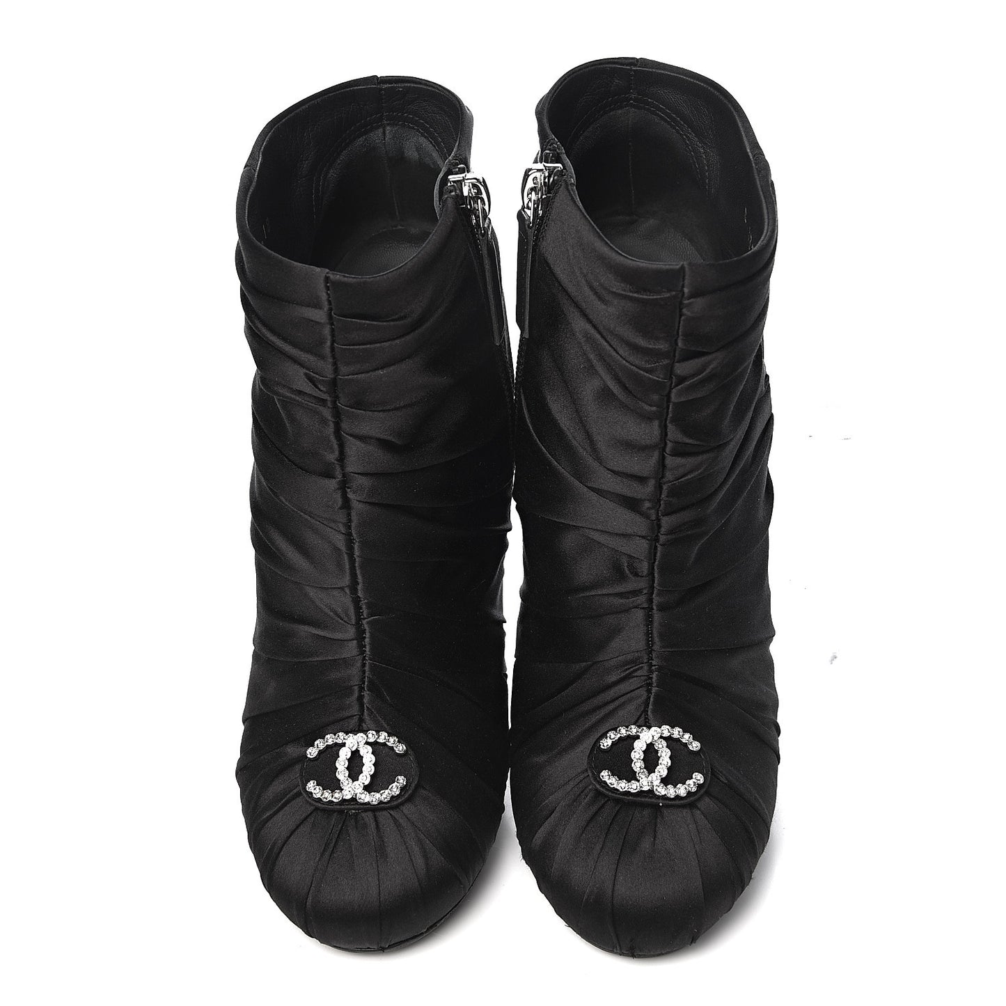Satin Crystal CC Short Boots 37 Black