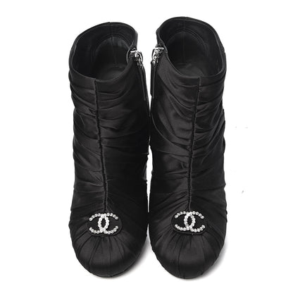 Chanel Satin Crystal CC Short Boots 37 Black 12 of 13