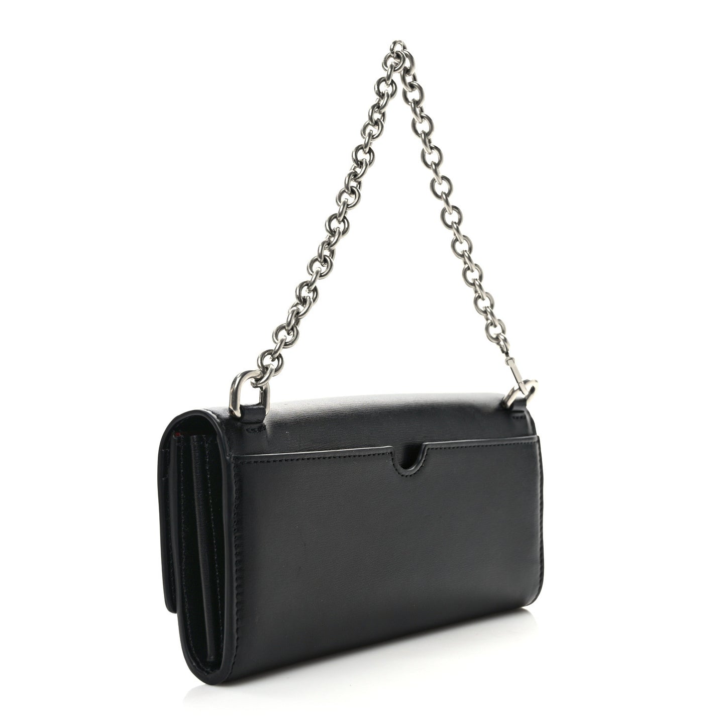Calfskin Jitney Logo Flap Wallet On Chain Black
