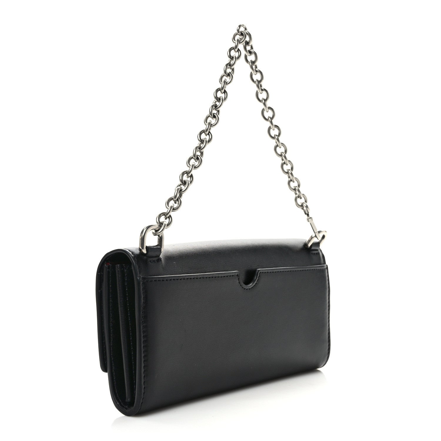 Off-White Calfskin Jitney Logo Flap Wallet On Chain Black 3 of 9