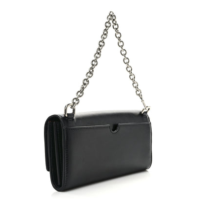 Off-White Calfskin Jitney Logo Flap Wallet On Chain Black 3 of 9