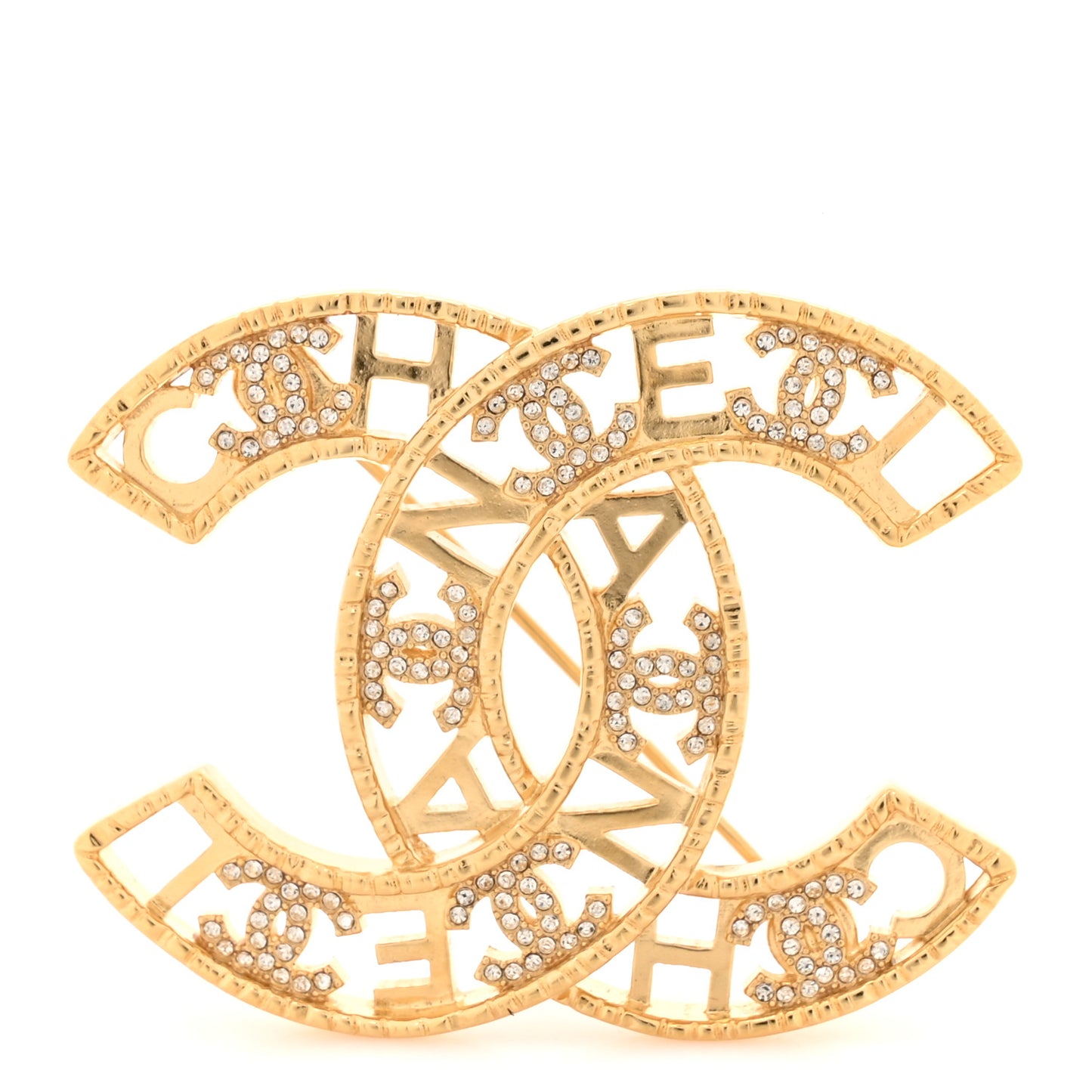 Crystal Coco CC Logo Brooch Gold