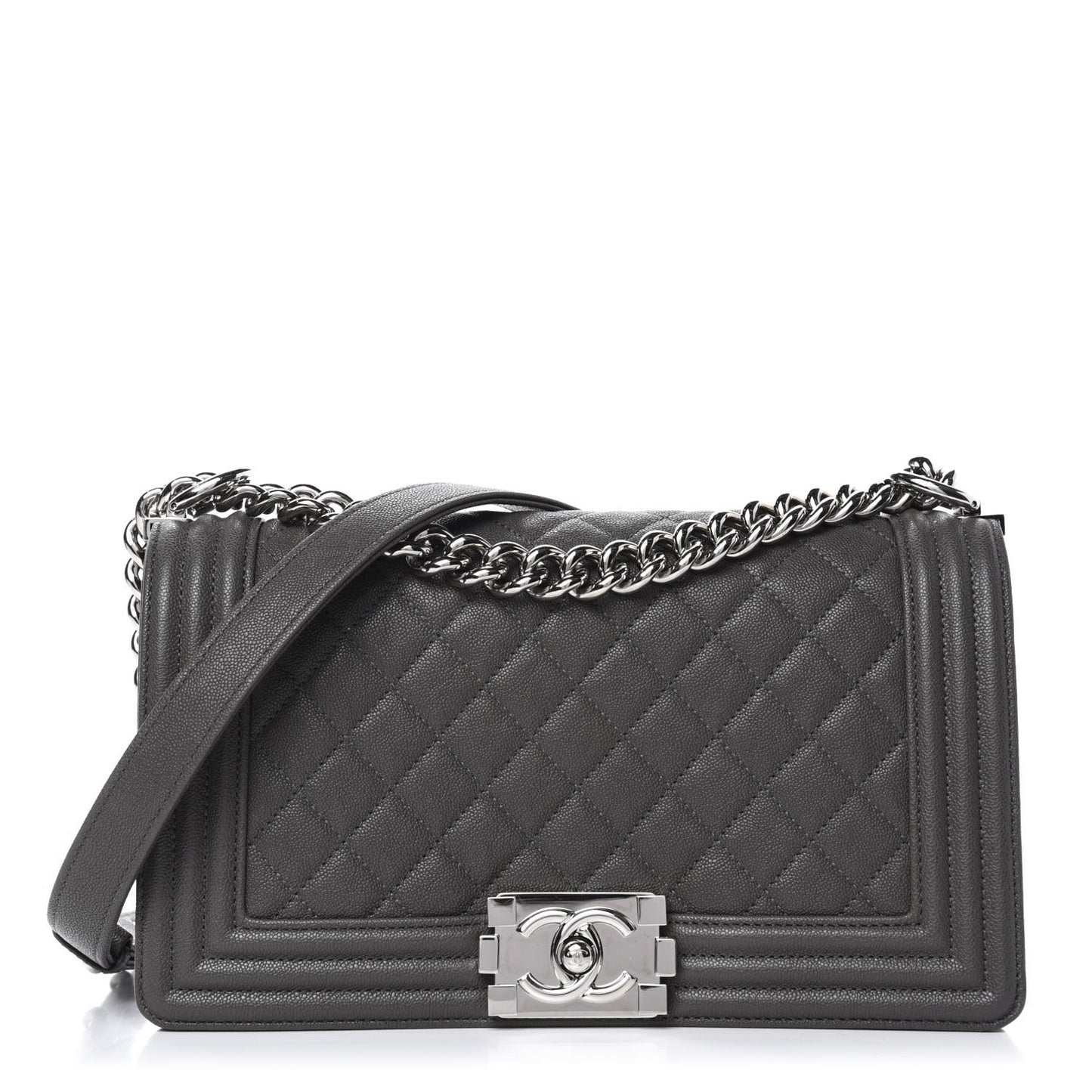 Caviar Quilted Medium Boy Flap Grey