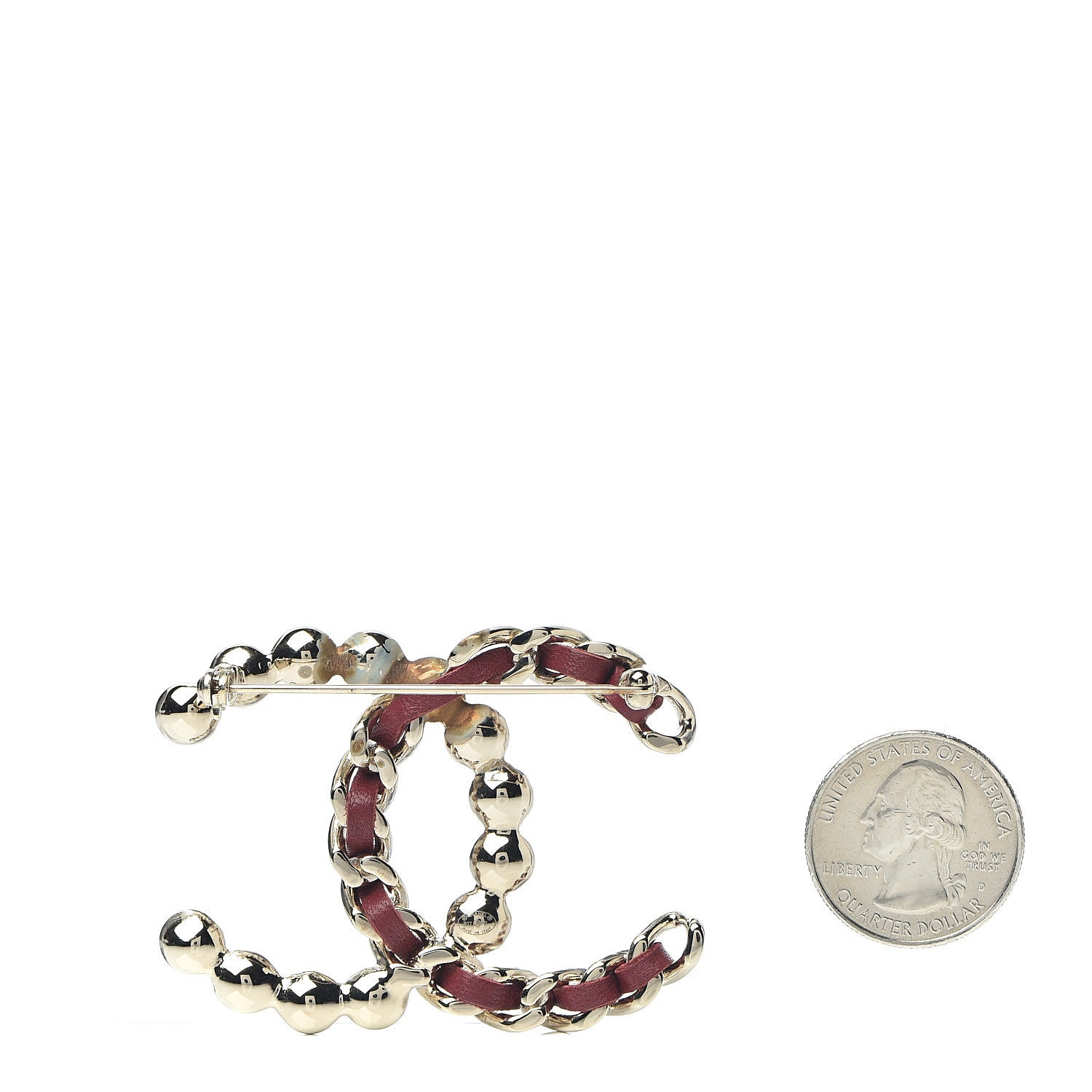 Chanel Lambskin Pearl CC Chain Brooch Red Gold 2 of 5