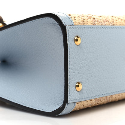 Gucci Raffia Textured Dollar Calfskin GG Monogram Mini Diana Tote Bag Light Blue Natural 10 of 11