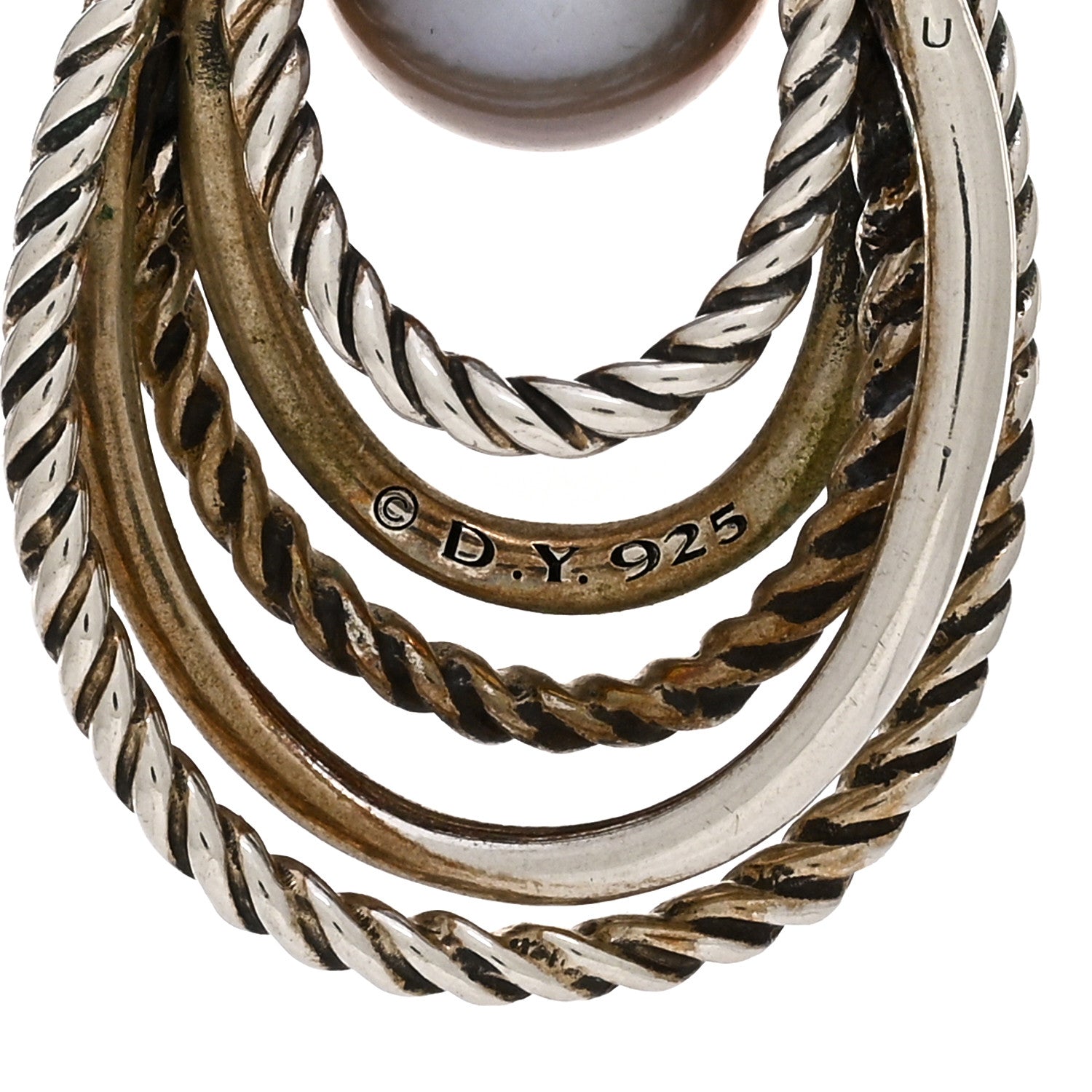 David Yurman Sterling Silver Gray Pearl Diamond Crossover Cable Drop Earrings 4 of 4