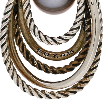 David Yurman Sterling Silver Gray Pearl Diamond Crossover Cable Drop Earrings 4 of 4