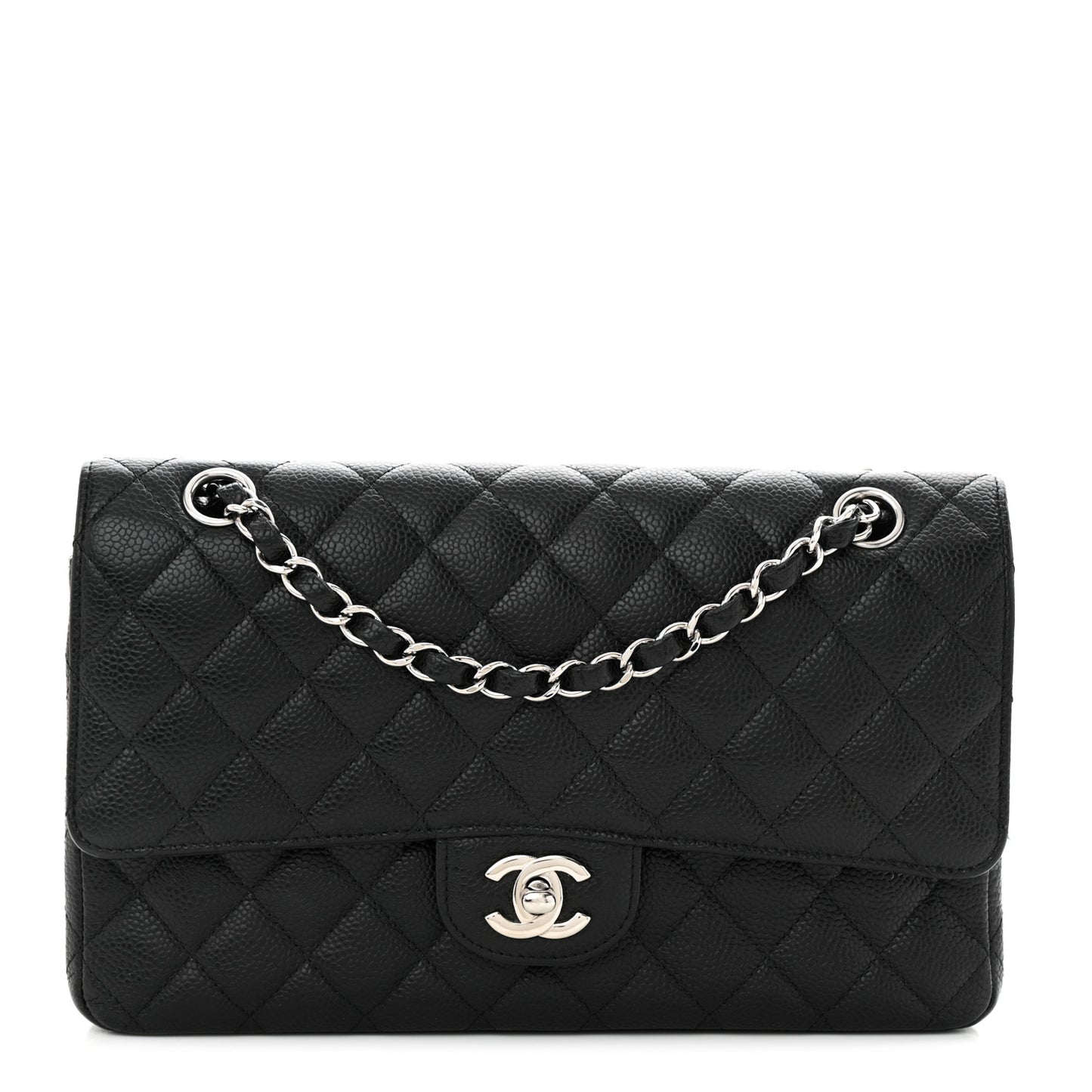 Caviar Quilted Medium Double Flap Black