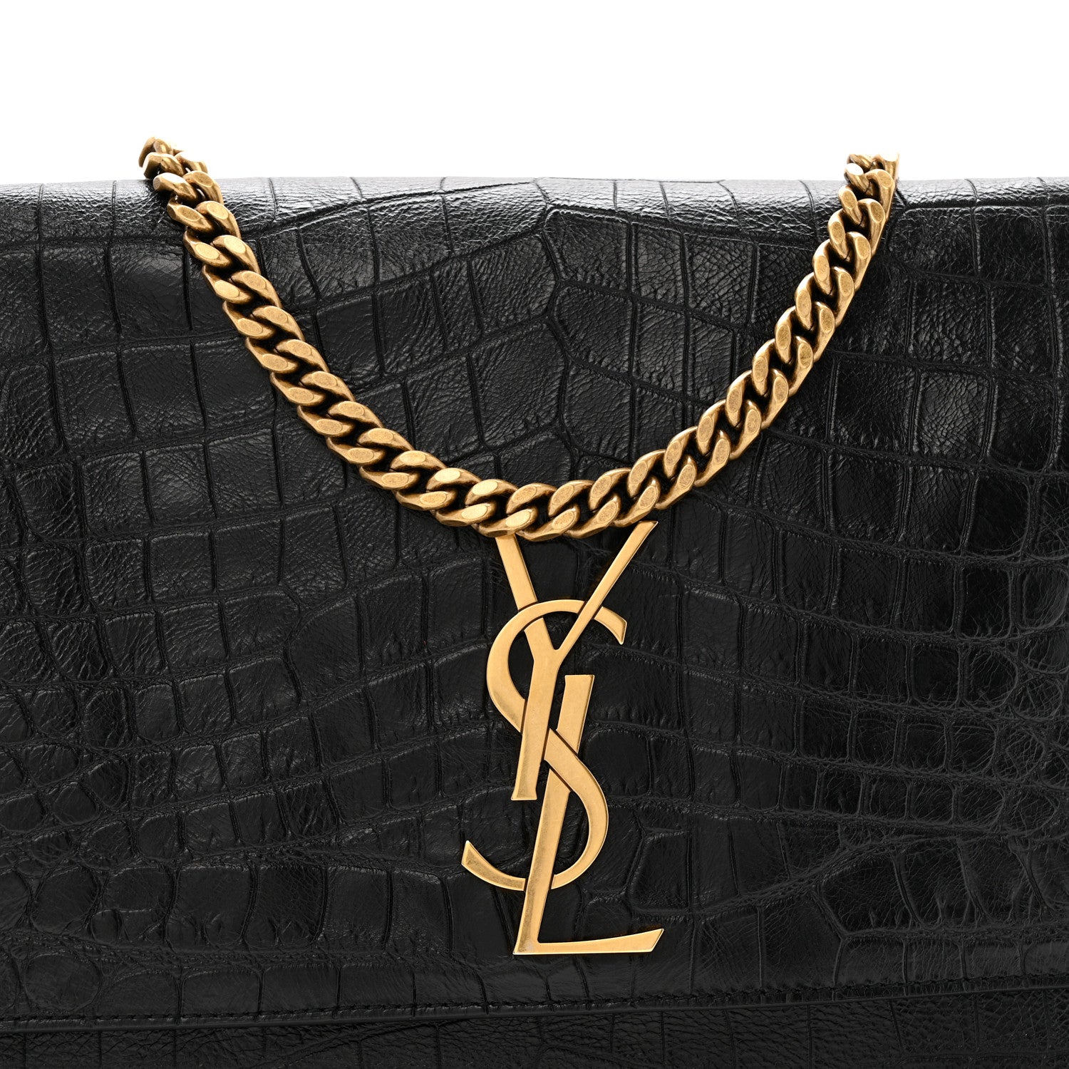 Saint Laurent Calfskin Crocodile Embossed Suede Medium Reversible Monogram Kate Satchel Military Taupe 8 of 12