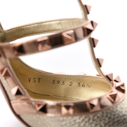 Valentino Garavani Metallic Pebbled Calfskin Rockstud Ankle Strap 100mm Pumps 36 Rame Sahara 9 of 10