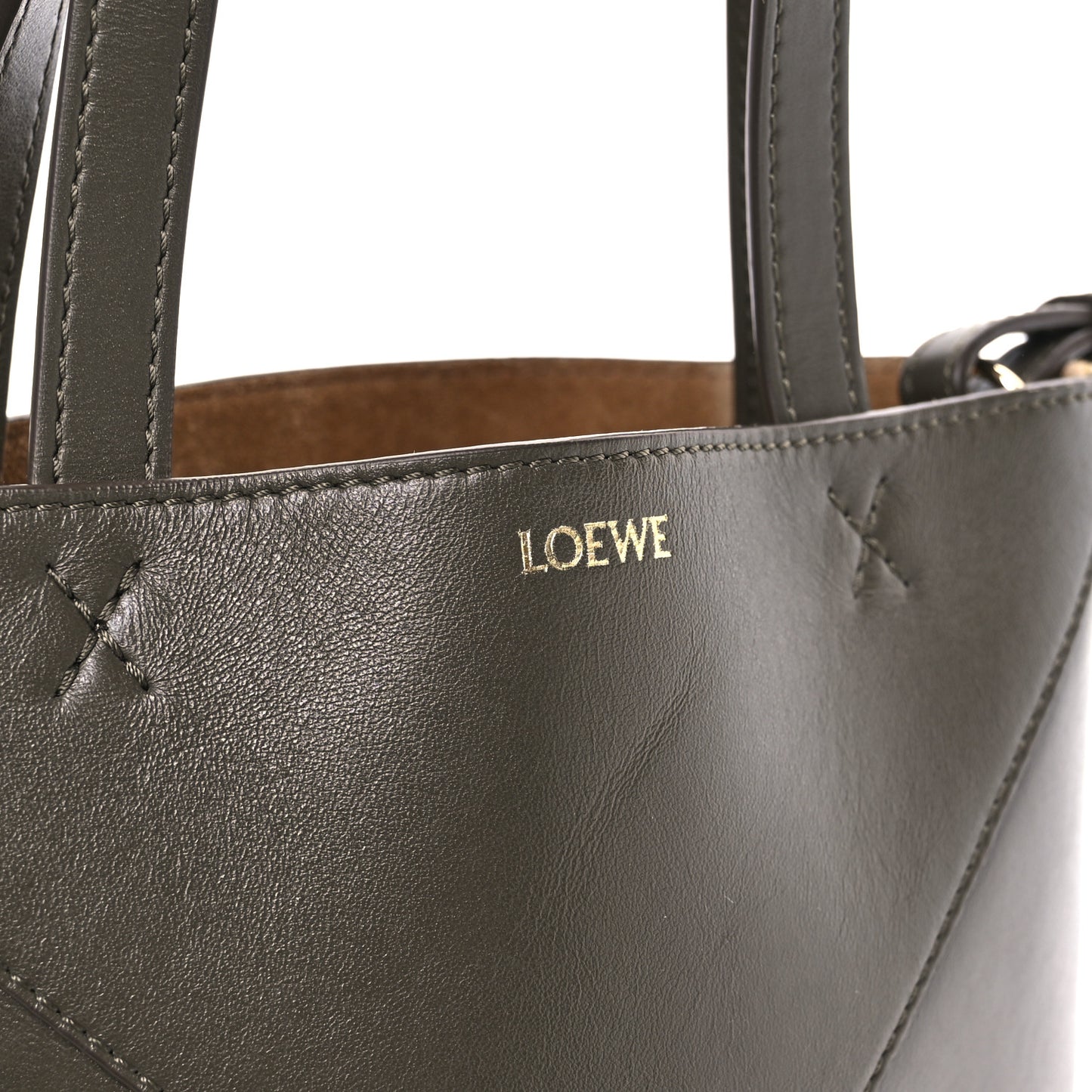 Shiny Calfskin Mini Puzzle Fold Tote Dark Khaki