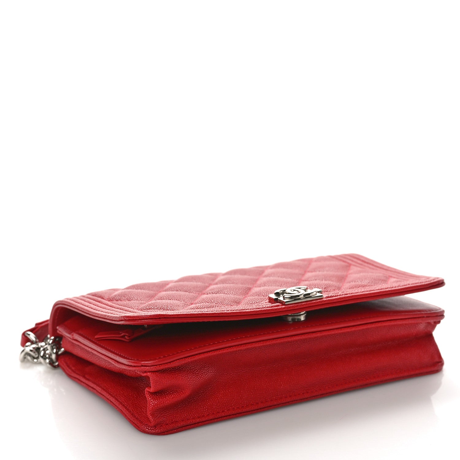 Chanel Caviar Quilted Boy Wallet On Chain WOC Red 4 of 10