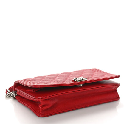 Chanel Caviar Quilted Boy Wallet On Chain WOC Red 4 of 10