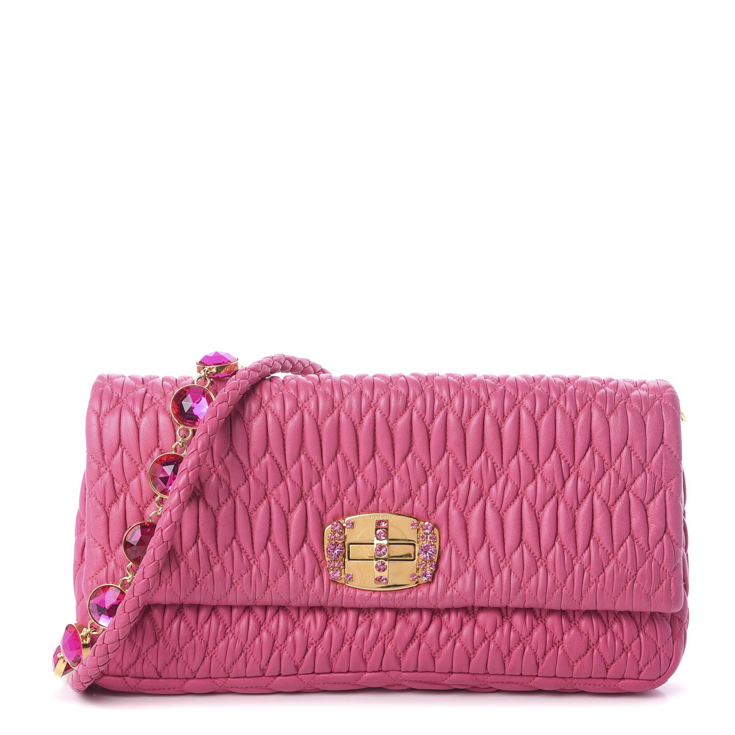 Miu Miu Nappa Matelasse Crystal Flap Clutch Fuxia 1 of 9