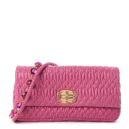 Miu Miu Nappa Matelasse Crystal Flap Clutch Fuxia 1 of 9