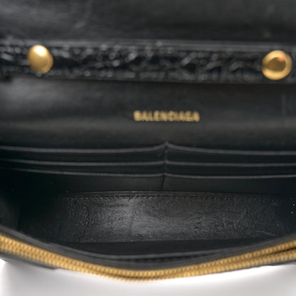 Balenciaga Shiny Calfskin Crocodile Embossed Hourglass Chain Bag Black 5 of 10