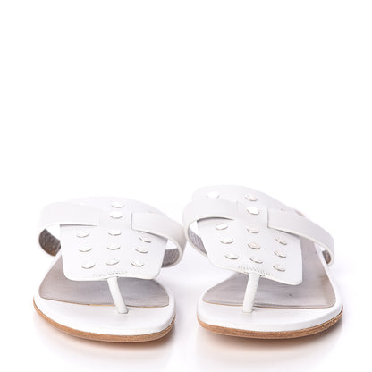 Hermes Calfskin Palladium Opium Clous De Selle Sandals 38.5 White 2 of 7