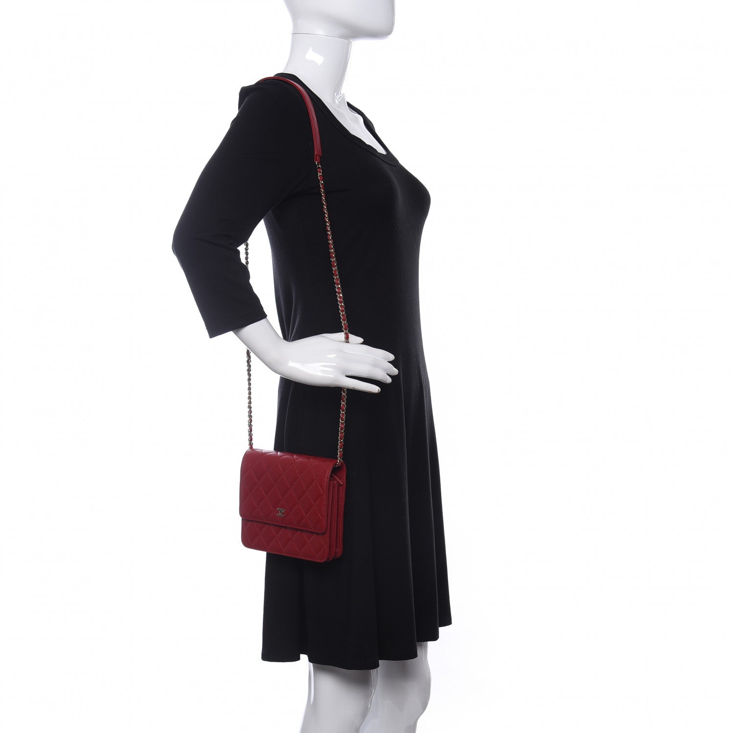 Chanel Caviar Quilted Square Wallet On Chain WOC Dark Red 2 of 11