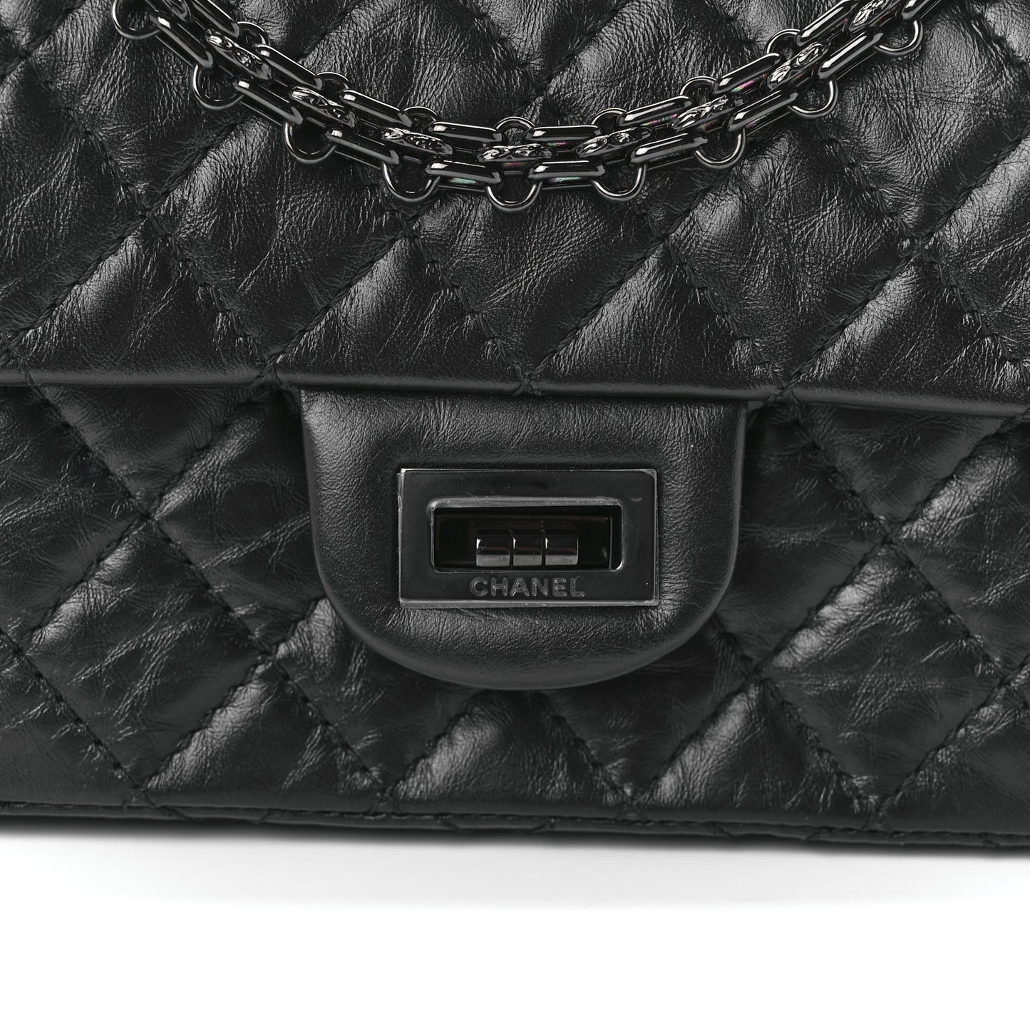 Aged Calfskin Quilted 2.55 Reissue Mini Flap So Black