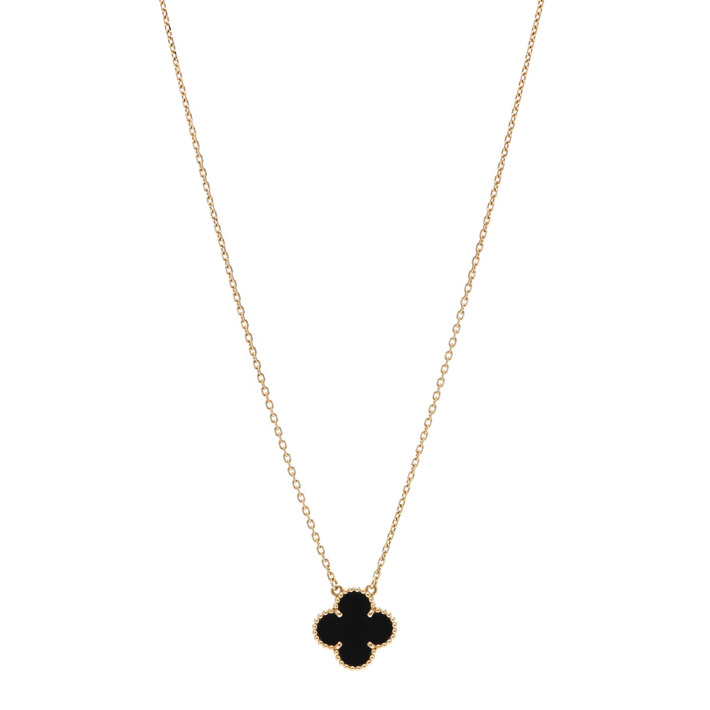 18K Yellow Gold Black Onyx Vintage Alhambra Pendant Necklace