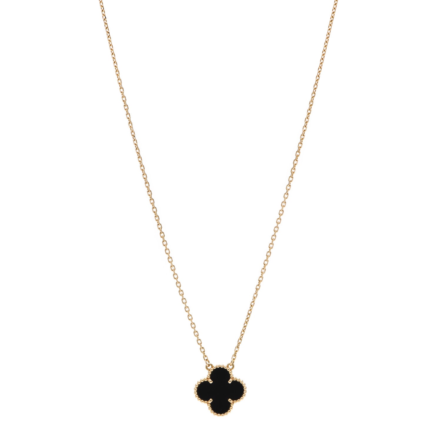 Van Cleef & Arpels 18K Yellow Gold Black Onyx Vintage Alhambra Pendant Necklace 1 of 6