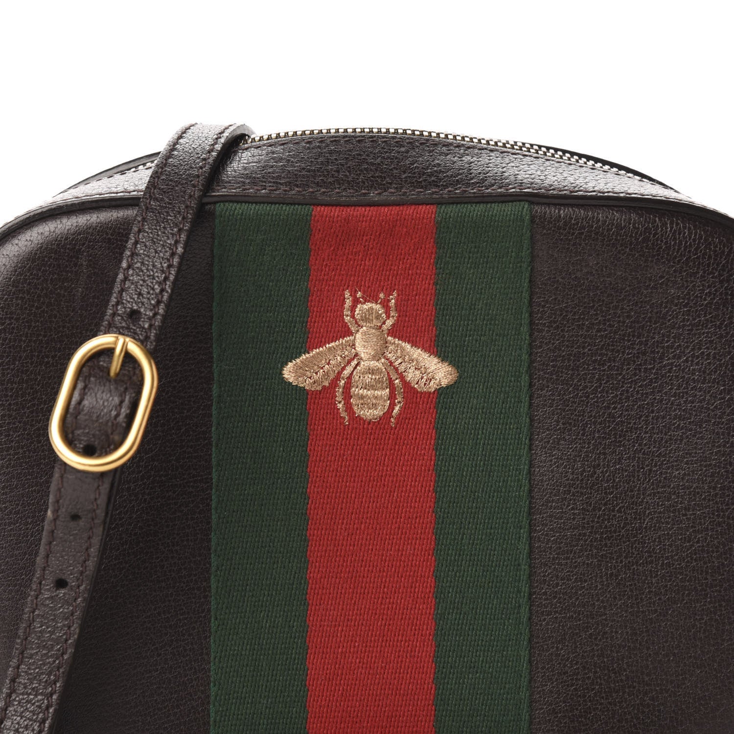 Gucci Textured Calfskin Web Small Webby Bee Shoulder Bag Brown Coffee 12 of 12